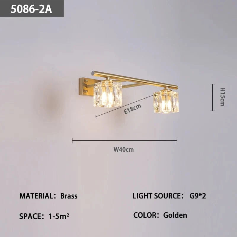 Lampe frontale en cuivre et cristal avec miroir anti-buée, design moderne, Simple. | Marco Lucetti A L40 H15 E18cm