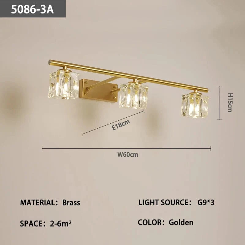 Lampe frontale en cuivre et cristal avec miroir anti-buée, design moderne, Simple. | Marco Lucetti A L60 H15 E18cm