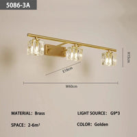 Lampe frontale en cuivre et cristal avec miroir anti-buée, design moderne, Simple. | Marco Lucetti A L60 H15 E18cm
