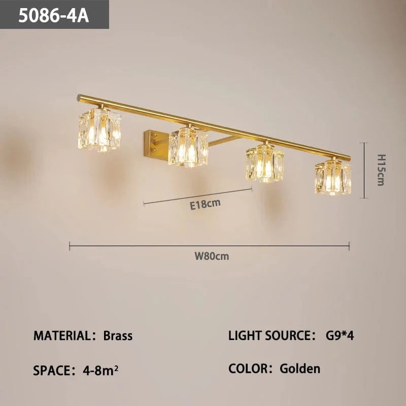 Lampe frontale en cuivre et cristal avec miroir anti-buée, design moderne, Simple. | Marco Lucetti A L80 H15 E18cm