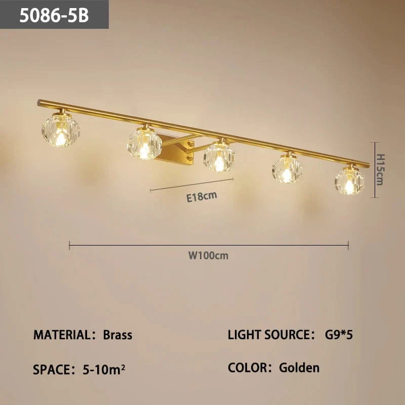 Lampe frontale en cuivre et cristal avec miroir anti-buée, design moderne, Simple. | Marco Lucetti B L100 H15 E18cm