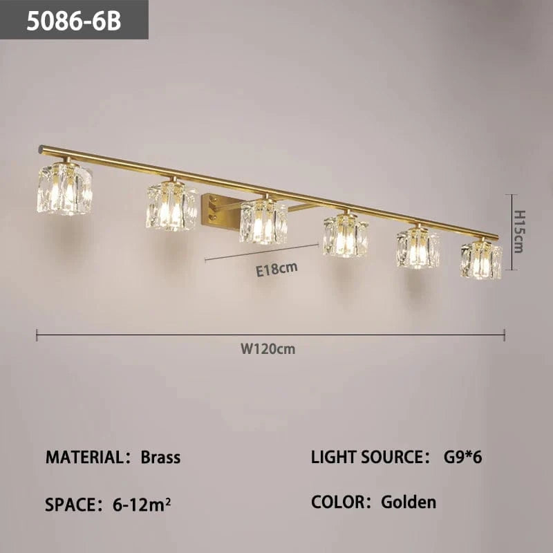 Lampe frontale en cuivre et cristal avec miroir anti-buée, design moderne, Simple. | Marco Lucetti B L120 H15 E18cm