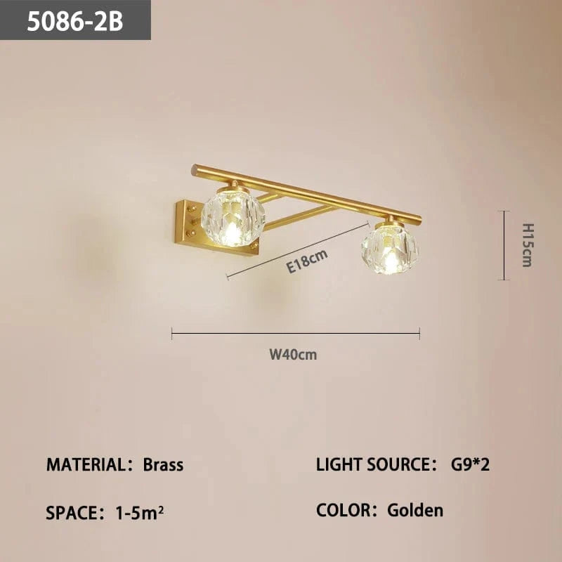 Lampe frontale en cuivre et cristal avec miroir anti-buée, design moderne, Simple. | Marco Lucetti B L40 H15 E18cm