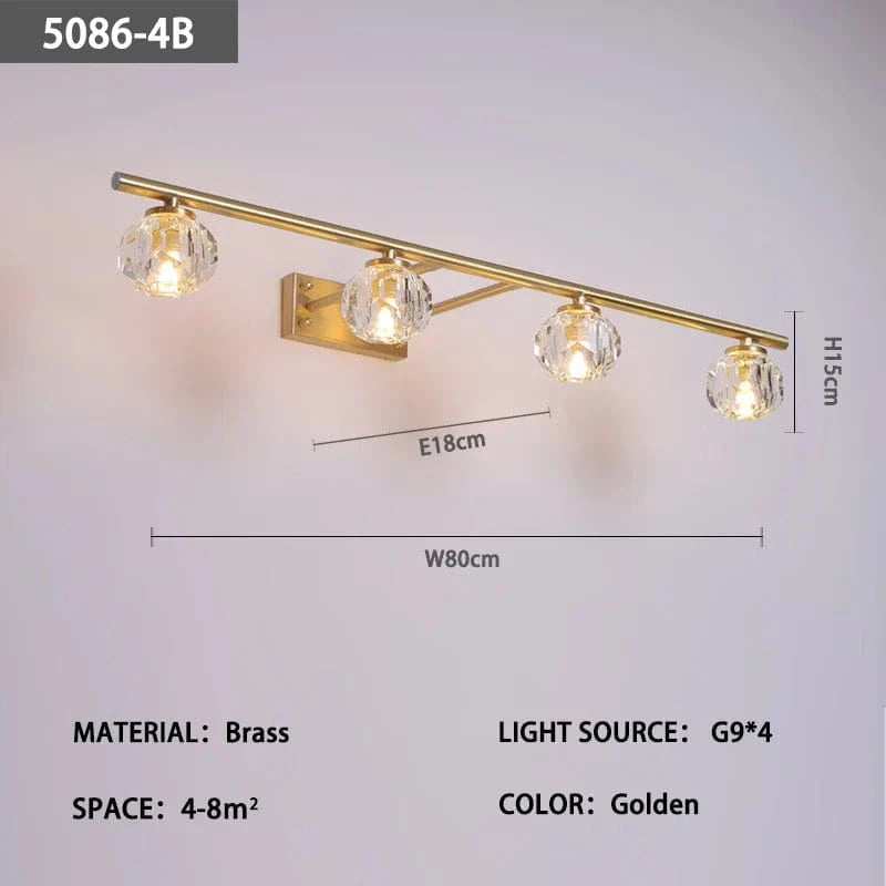 Lampe frontale en cuivre et cristal avec miroir anti-buée, design moderne, Simple. | Marco Lucetti B L80 H15 E18cm