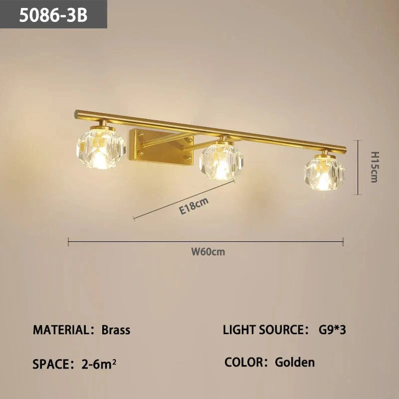 Lampe frontale en cuivre et cristal avec miroir anti-buée, design moderne, Simple. | Marco Lucetti BW60 H15 E18cm