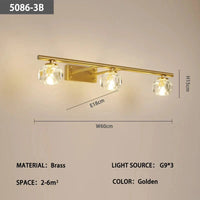Lampe frontale en cuivre et cristal avec miroir anti-buée, design moderne, Simple. | Marco Lucetti BW60 H15 E18cm