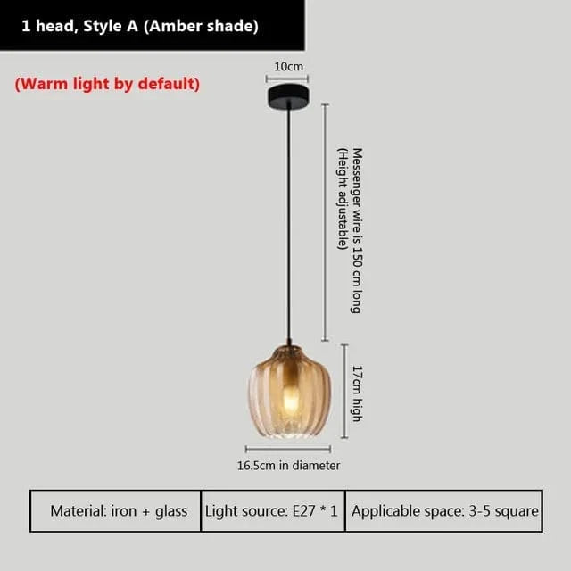 Lampe LED en verre suspendue au design moderne pour intérieur | Marco Lucetti A-Ambre16,5 cm / CHINE