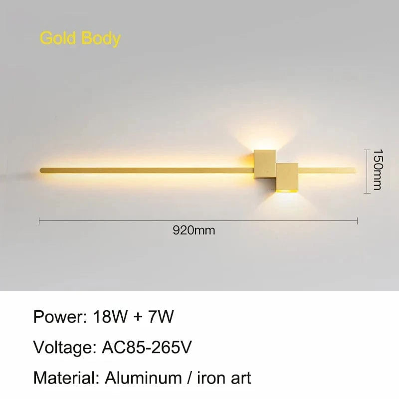 Lampe LED Murale Longue Bande Applique Intérieure - Moderne et Minimaliste | Marco Lucetti Or 18W / Blanc froid (5 500-7 000 K).