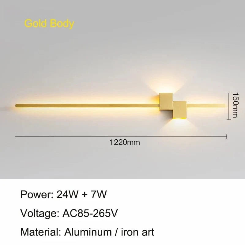 Lampe LED Murale Longue Bande Applique Intérieure - Moderne et Minimaliste | Marco Lucetti Or 24W / Blanc froid (5 500-7 000 K).