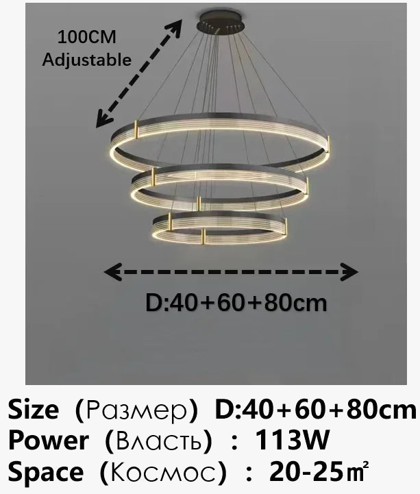 Lustre LED anneau en acrylique au design contemporain avec anneau intérieur