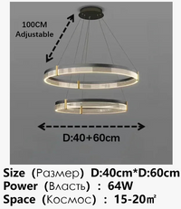 Lustre LED anneau en acrylique au design contemporain avec anneau intérieur