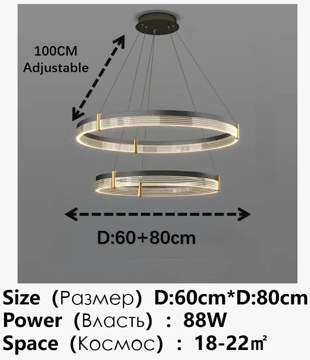 Lustre LED anneau en acrylique au design contemporain avec anneau intérieur
