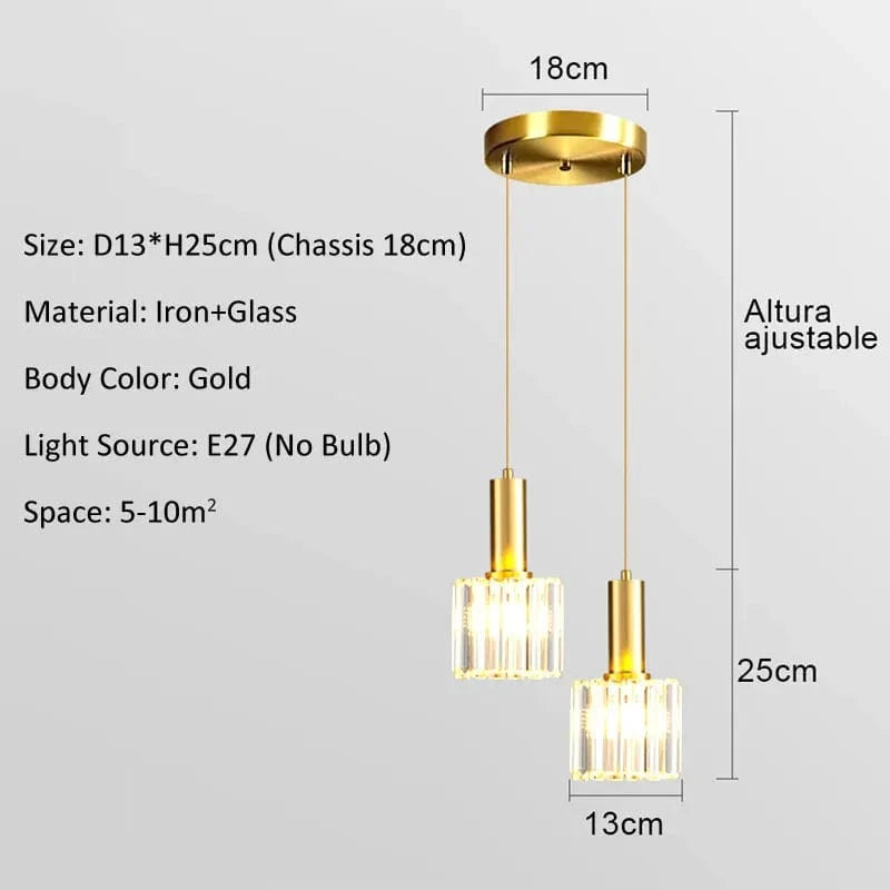 Lampe LED Suspendue en Verre Design Moderne et Décoratif | Marco Lucetti 2 têtes en or / E27 (sans ampoule) / CHINE