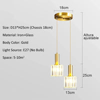 Lampe LED Suspendue en Verre Design Moderne et Décoratif | Marco Lucetti 2 têtes en or / E27 (sans ampoule) / CHINE
