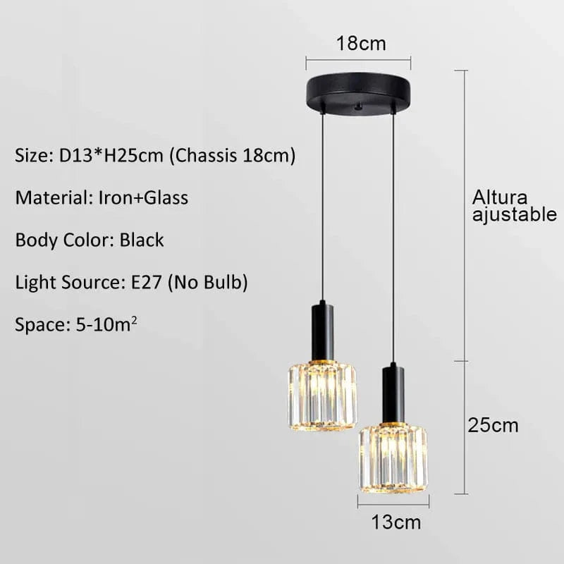 Lampe LED Suspendue en Verre Design Moderne et Décoratif | Marco Lucetti 2 têtes noires / E27 (sans ampoule) / CHINE