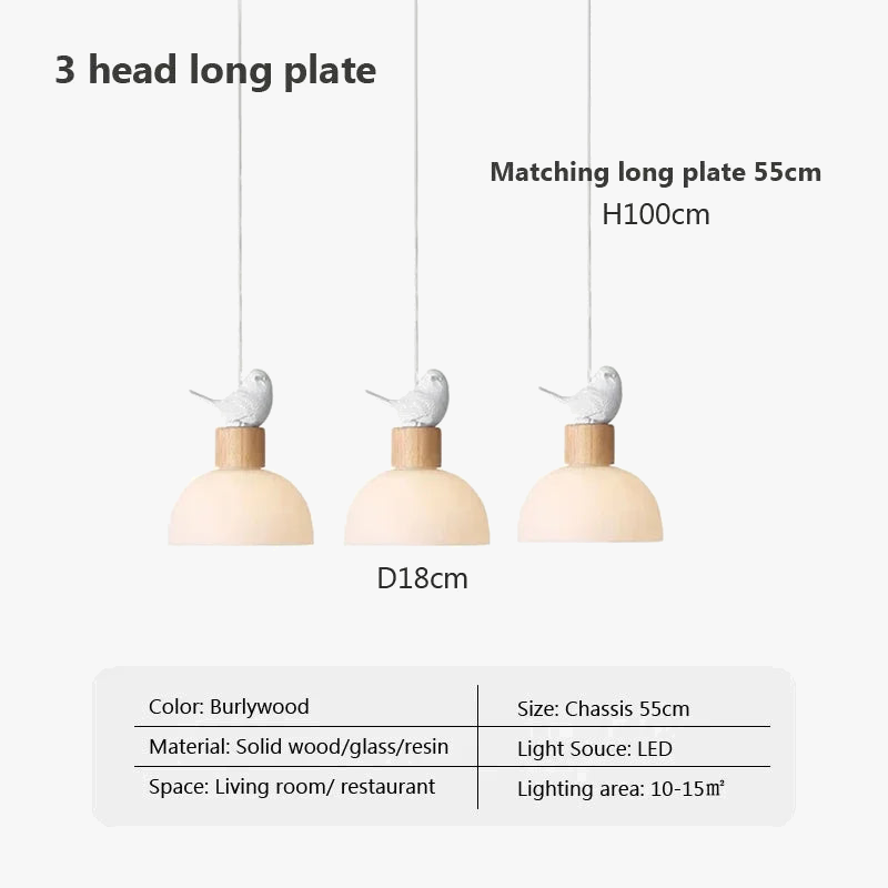 Suspension LED en verre design nordique avec petit oiseau créatif