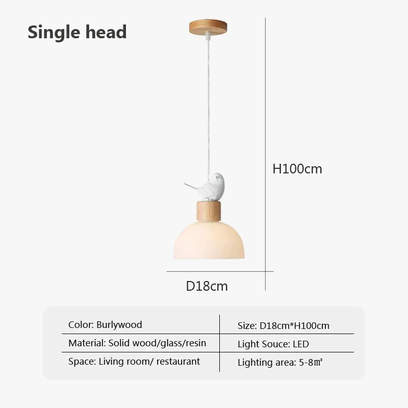 Suspension LED en verre design nordique avec petit oiseau créatif