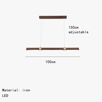 Lampe LED Suspendue Minimaliste Imitation Bois et Métal avec Hauteur Réglable