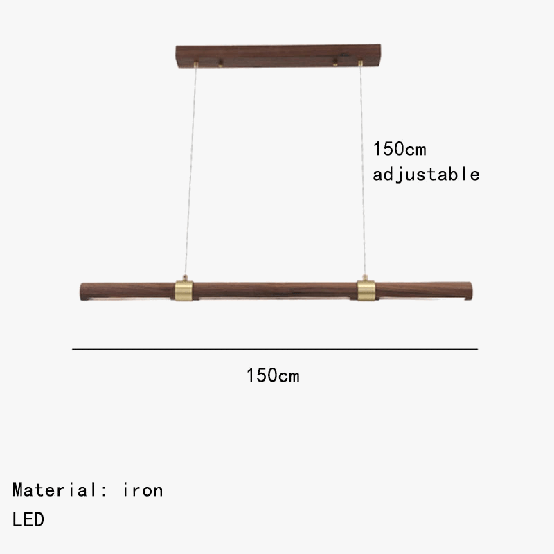 Lampe LED Suspendue Minimaliste Imitation Bois et Métal avec Hauteur Réglable