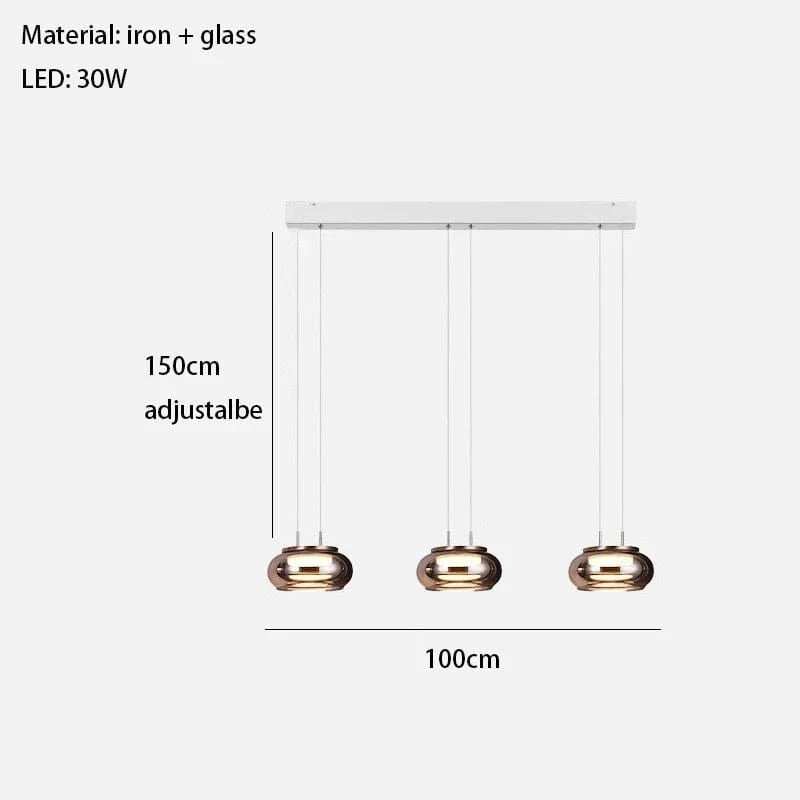 Lampe LED Suspendue Nordique en Verre avec Cordon Réglable pour une Décoration Intérieure | Marco Lucetti 3 lumières / Blanc chaud