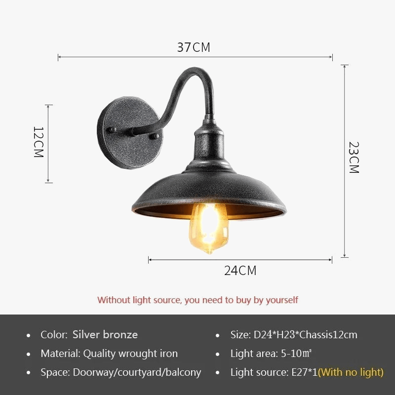 Lampe murale extérieure vintage étanche pour balcon et jardin - Style industriel, douille E27 | Marco Lucetti