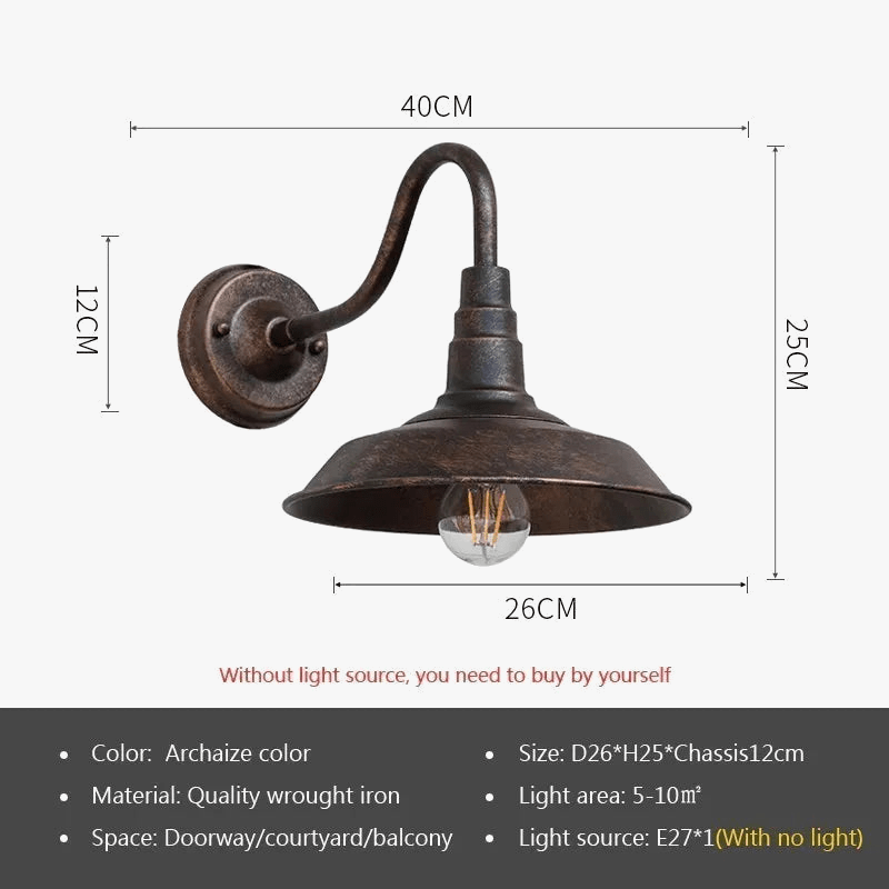 Lampe murale extérieure vintage étanche pour balcon et jardin - Style industriel, douille E27 | Marco Lucetti