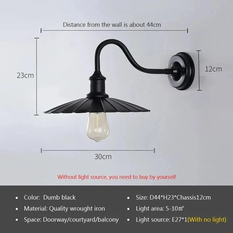 Lampe murale extérieure vintage étanche pour balcon et jardin - Style industriel, douille E27 | Marco Lucetti WL585A Noir