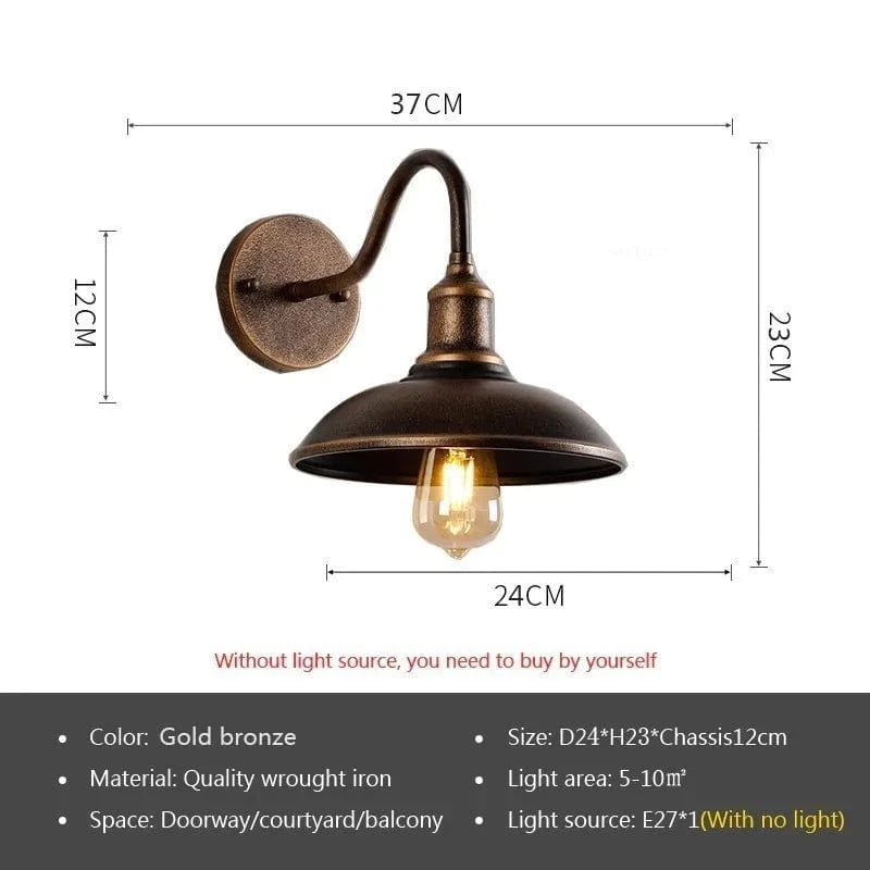 Lampe murale extérieure vintage étanche pour balcon et jardin - Style industriel, douille E27 | Marco Lucetti WL585C Or
