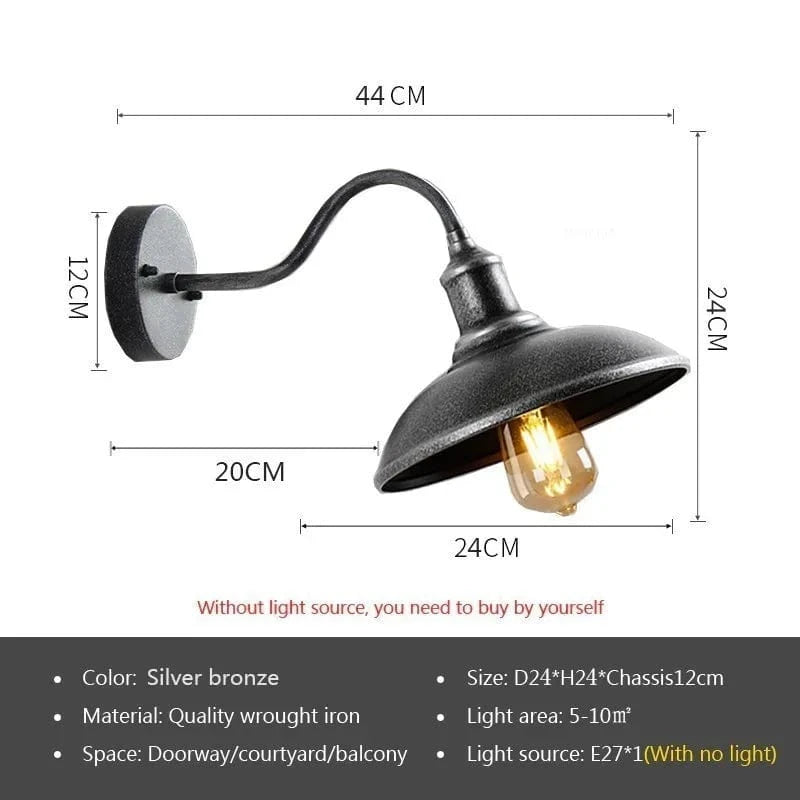 Lampe murale extérieure vintage étanche pour balcon et jardin - Style industriel, douille E27 | Marco Lucetti WL585D Argent