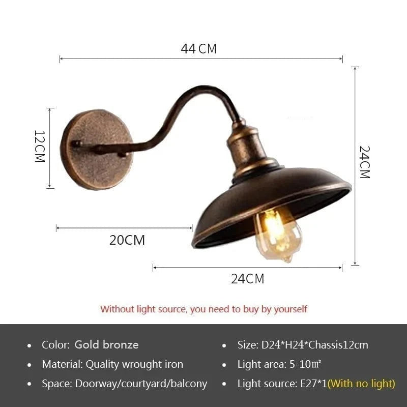 Lampe murale extérieure vintage étanche pour balcon et jardin - Style industriel, douille E27 | Marco Lucetti WL585D Or