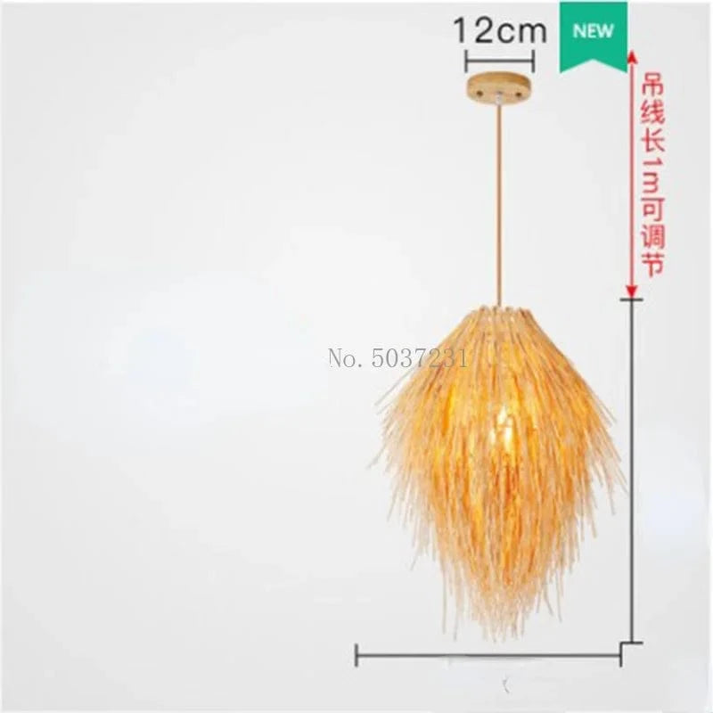 Lampe pastorale en rotin tissage bambou et chapeau de paille, idéale pour une décoration de salle | Marco Lucetti 35x60cm