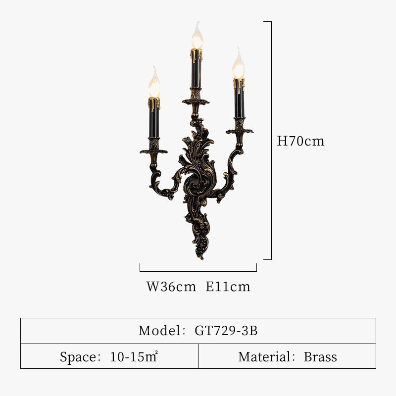 Applique murale luxueuse en laiton antique et cuivre royal