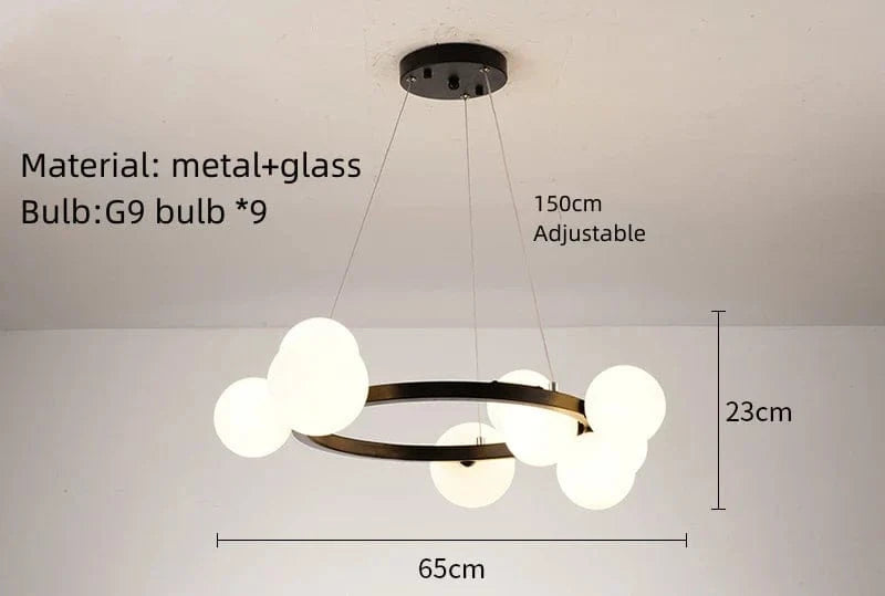 Lampe Suspendue Anellisée avec Fil Ajustable | Marco Lucetti 9 boules blanches / Lumière naturelle