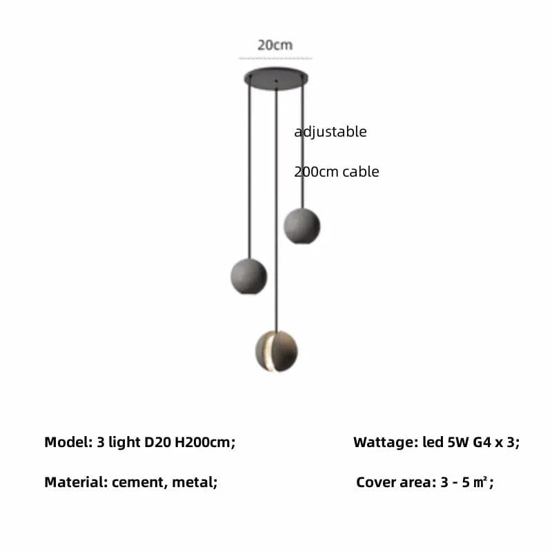 Lampe Suspendue au Design Nordique "Lune et Planète" | Marco Lucetti 3 lumières D20cm / Lumière blanche 6500K