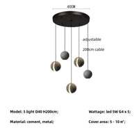 Lampe Suspendue au Design Nordique "Lune et Planète" | Marco Lucetti 5 lumières D40cm / Lumière blanche 6500K