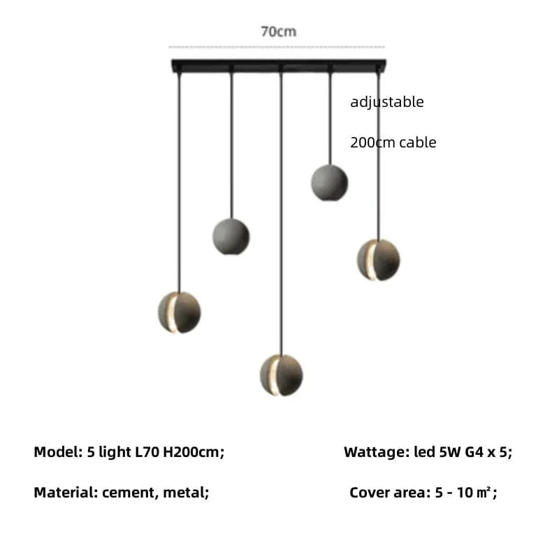 Lampe Suspendue au Design Nordique "Lune et Planète" | Marco Lucetti 5 lumières L70cm / Lumière blanche 6500K