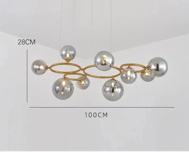 Lampe suspendue d'art en verre fumé de luxe | Marco Lucetti 9 lampes verres / Corps de lampe noir / Verre blanc laiteux | lumière blanche