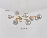 Lampe suspendue d'art en verre fumé de luxe | Marco Lucetti 9 lampes verres / Corps de lampe noir / Verre blanc laiteux | lumière blanche