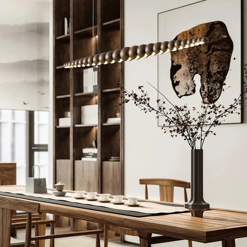 Lampe suspendue en bois moderne pour îlot de cuisine : éclairage linéaire LED | Marco Lucetti