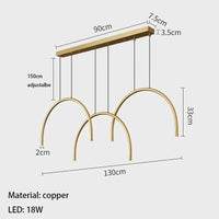 Lampe suspendue en laiton noir doré avec LED pour bars et restaurants. | Marco Lucetti Or-6 lumières / 4000K