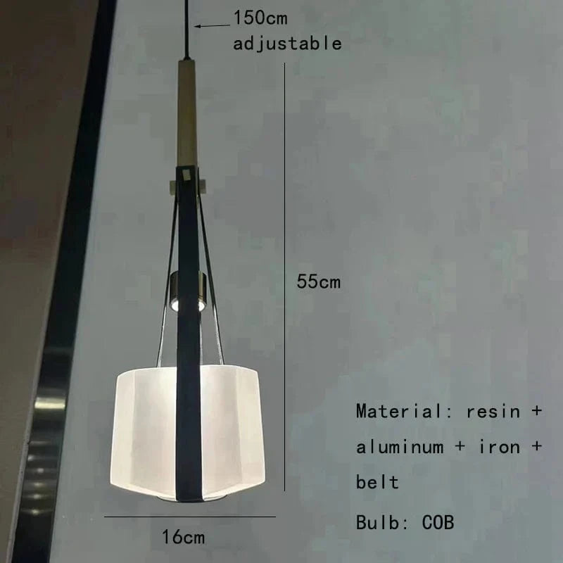 Lampe Suspendue en Résine et Cuir Artificiel Style Moderne - Réglable en Hauteur | Marco Lucetti E / Blanc chaud