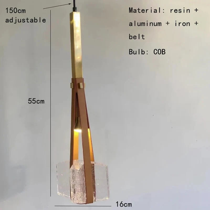 Lampe suspendue en résine et cuir synthétique ajustable en hauteur. | Marco Lucetti B / Blanc froid