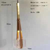 Lampe suspendue en résine et cuir synthétique ajustable en hauteur. | Marco Lucetti B / Blanc froid