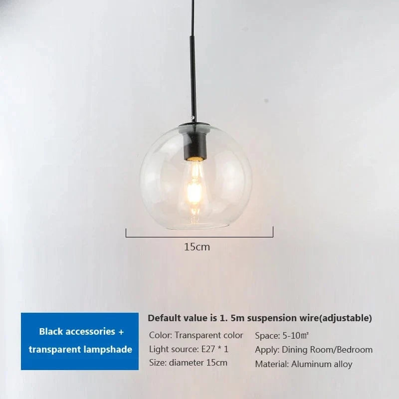Lampe suspendue en verre design moderne pour loft - Éclairage élégant et contemporain | Marco Lucetti A 15CM / Cadre noir / Sans ampoule | CHINE