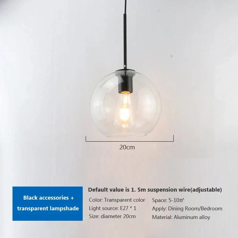 Lampe suspendue en verre design moderne pour loft - Éclairage élégant et contemporain | Marco Lucetti A 20CM / Cadre noir / Sans ampoule | CHINE