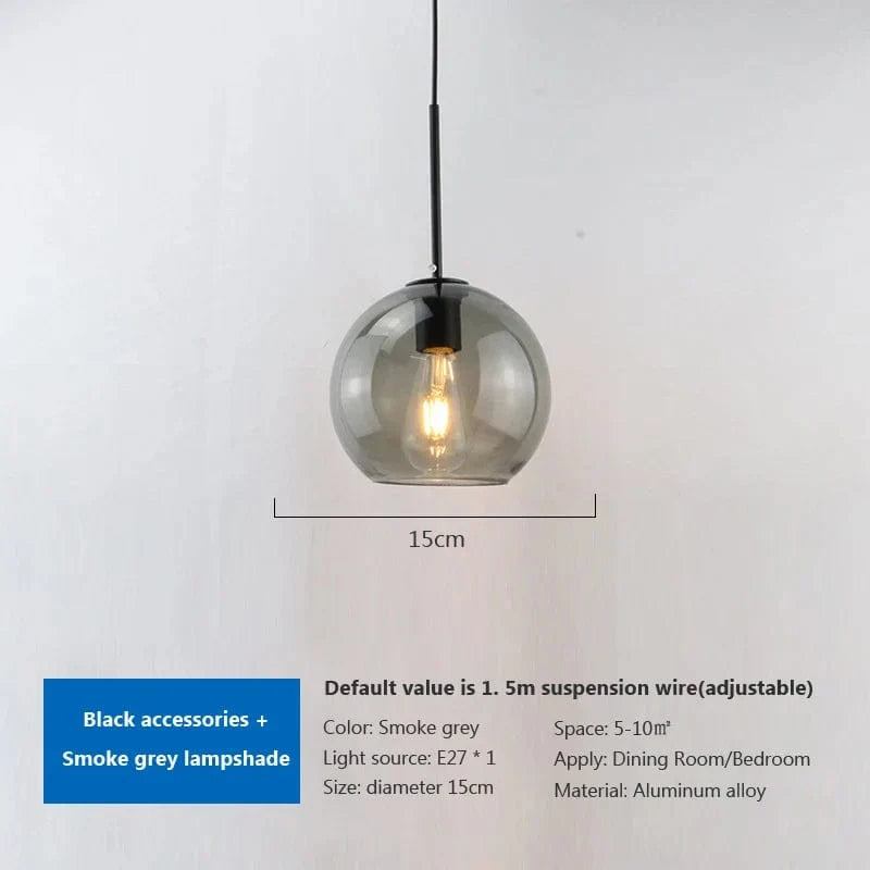 Lampe suspendue en verre design moderne pour loft - Éclairage élégant et contemporain | Marco Lucetti C15CM / Cadre noir / Sans ampoule | CHINE