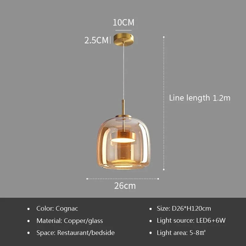 Lampe suspendue en verre LED de luxe au style nordique moderne | Marco Lucetti Cognac-26CM / Blanc froid