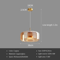 Lampe suspendue en verre LED de luxe au style nordique moderne | Marco Lucetti Cognac-38CM / Blanc froid
