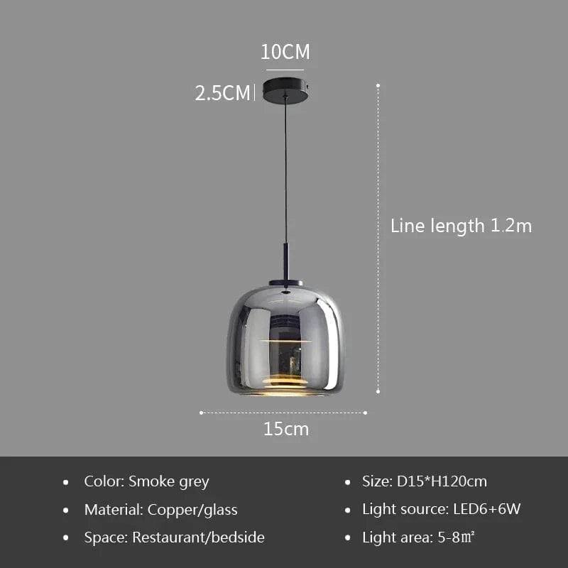 Lampe suspendue en verre LED de luxe au style nordique moderne | Marco Lucetti Gris fumée-15CM / Blanc froid