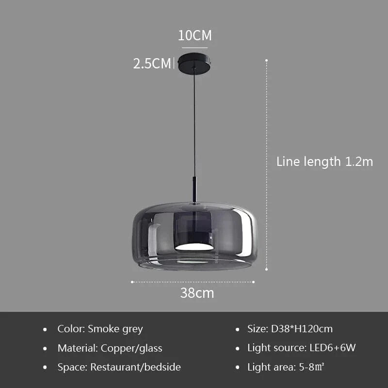 Lampe suspendue en verre LED de luxe au style nordique moderne | Marco Lucetti Gris fumée-38CM / Blanc froid